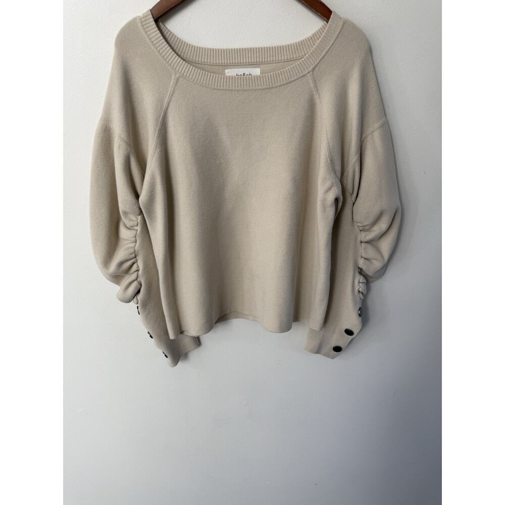 Ba&sh Relaxed Ruched Sleeve Sweater Size 2 Oversized Pullover Beige Relaxed Fit